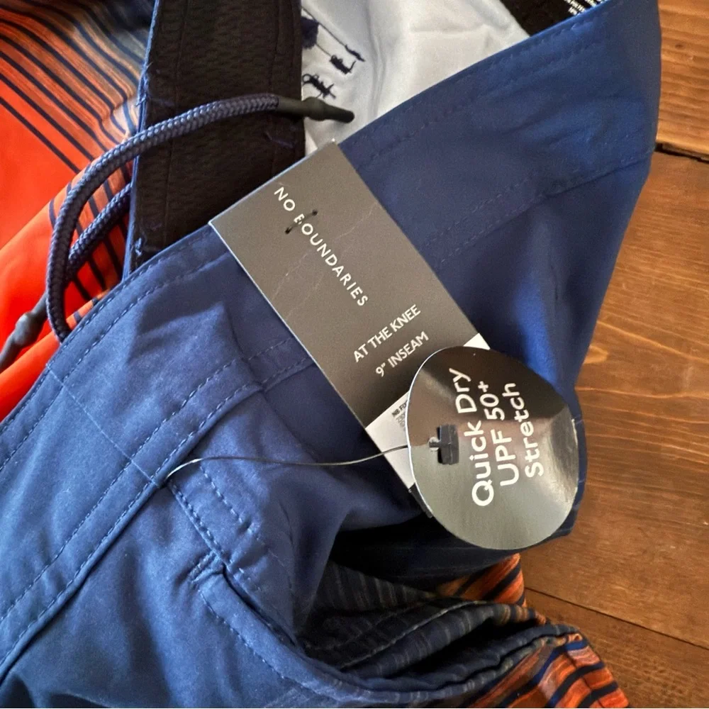 NWT No Boundaries Blue and Orange Stripe Swim Shorts